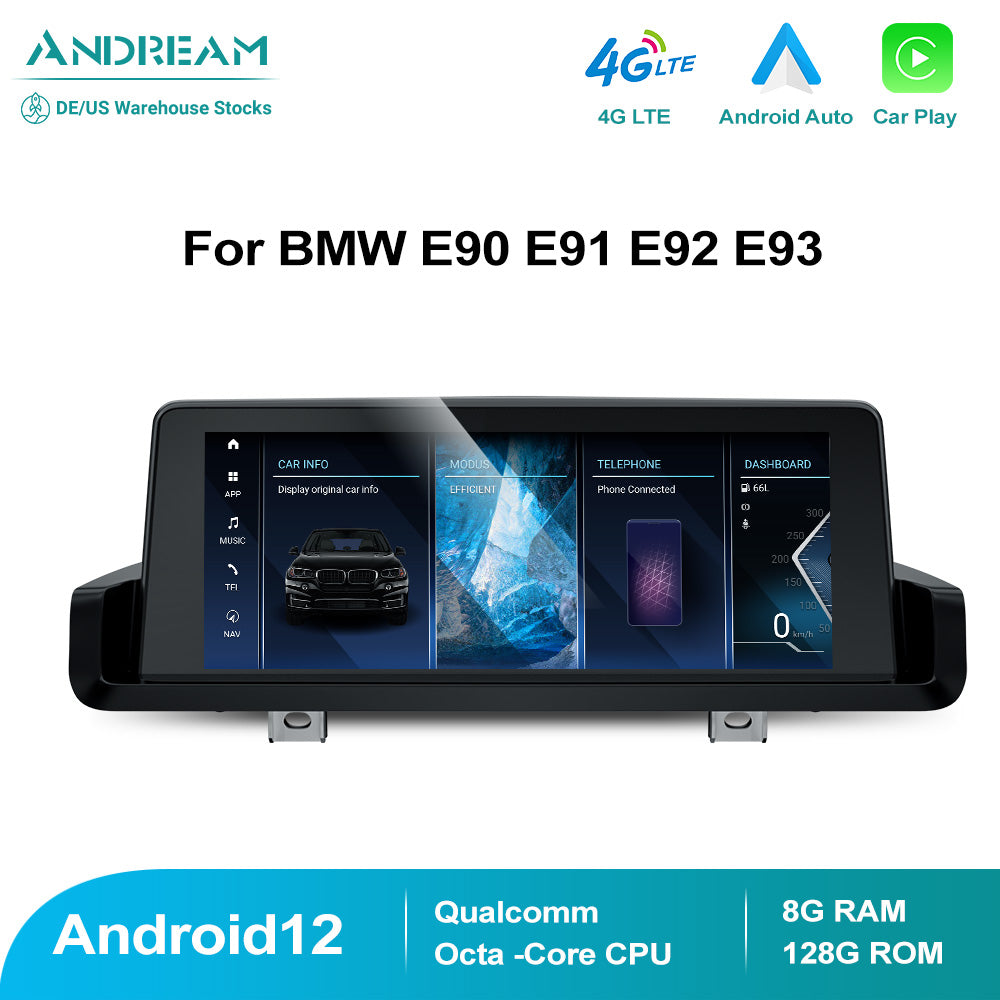 8.8'' 10.25‘’ Android 12.0 Qualcomm 8-core 8G+128G GPS Radio Player  Navigation For BMW E90 E91 E92 E93 3 Series Without OEM System Screen  Upgrade