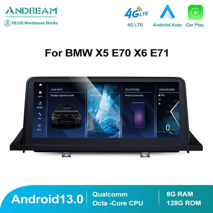 10.25" Android 13.0 8G+128G Qualcomm Octa-core Built-in IPS Car Interface MultiMedia For BMW X5 E70 X6 E71 2007-2013 CCC CIC GPS Navigation Head Unit